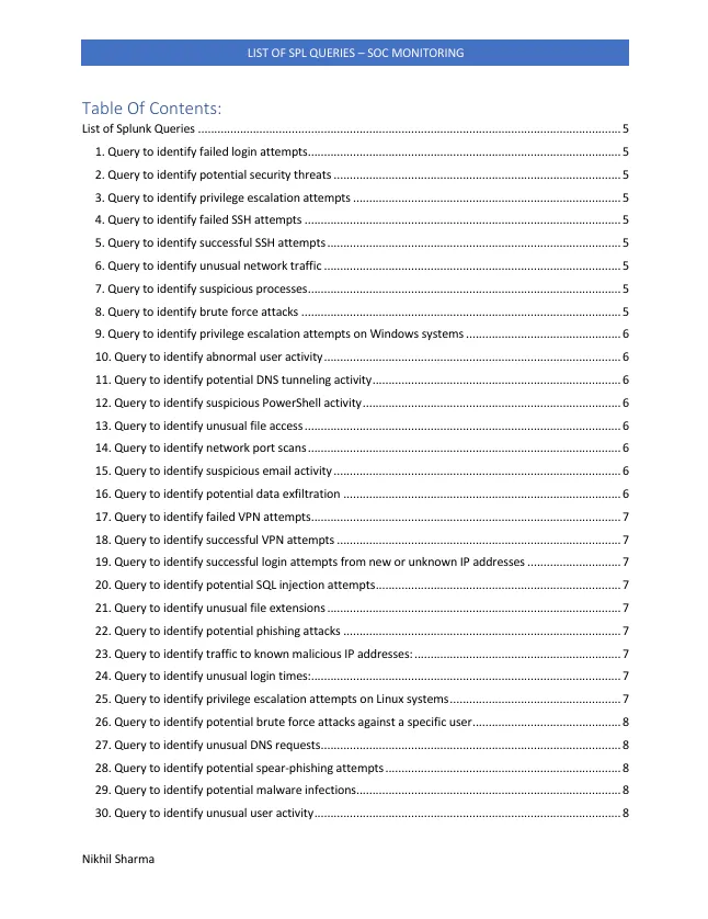 List of SPL Queries - SOC Monitoring - Nikhil Sharma